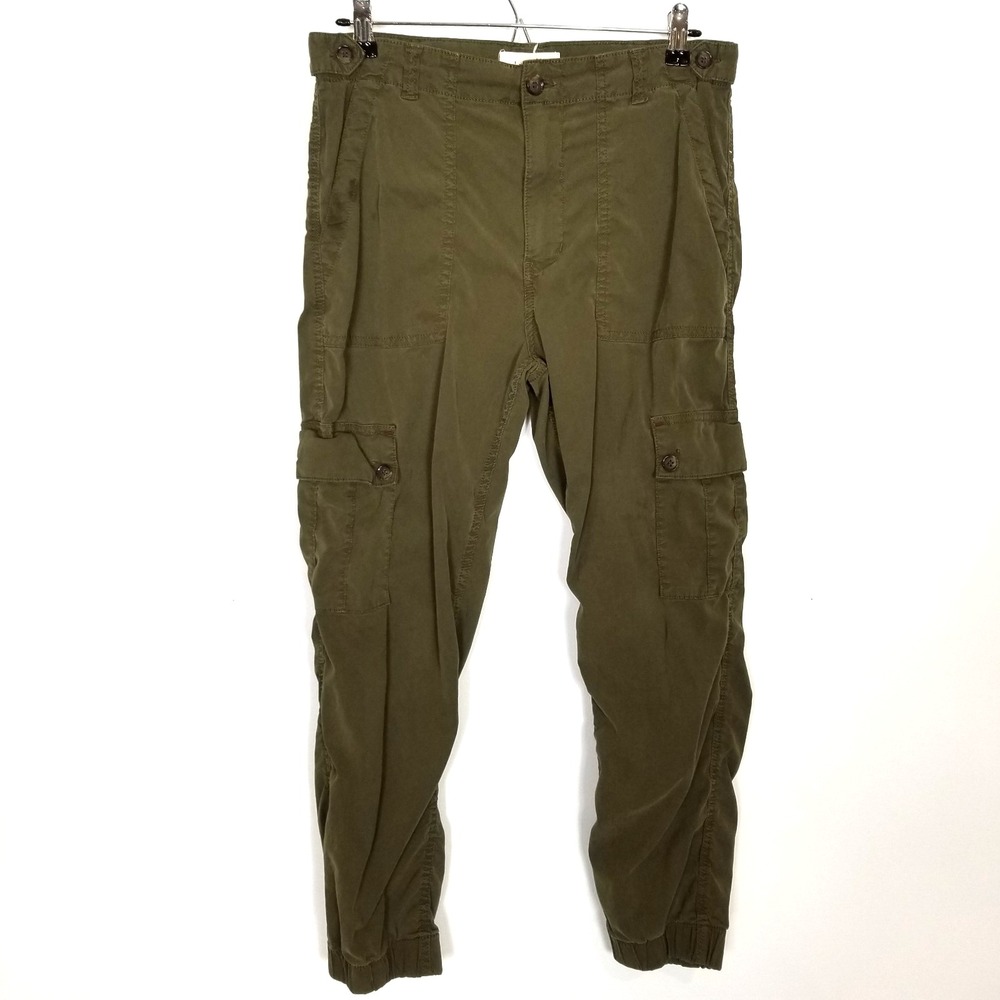Anthropologie Nieves Relaxed Cargo Pants Women Sz 28 Olive Green Boho Stretchy